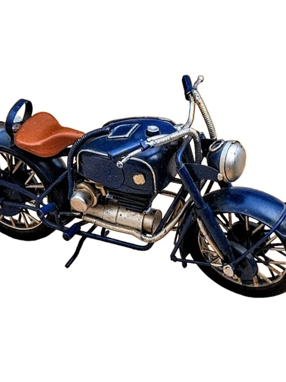 Handcrafted Vintage-Style Decorative Blue Metal 10″ Motorcycle Decor EUC